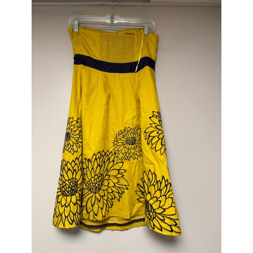 Floral Print Strapless Dress Yellow Navy Blue Size 6 Floreat - Picture 5 of 6